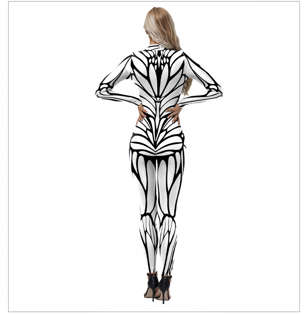 Women Long Sleeve Skinny Jumpsuit - Abstract Geometric Full Print Bodysuit